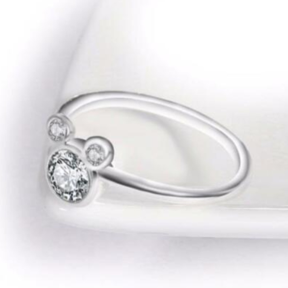 Mickey Mouse Icon Ears Ring Silver Size 7 Silver Plated Cubic Zirconia - Picture 5 of 6